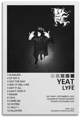 Yeat Poster Lyfe Album Cover Poster Dekorative Malerei Leinwand Wandkunst Wohnzimmer Büro Poster Zimmer Schlafzimmer Malerei Geschenk 40 x 60 cm Unrahmen-Stil