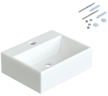 Aufsatzbecken 38,5x30,5x12 cm klein weiß Bad Gäste wc eckig ohne Unterschrank Aufsatzwaschbecken ohne Überlauf Waschbecken mit Hahnloch Eckwaschbecken Handwaschbecken ultradünner Rand Wandmontage