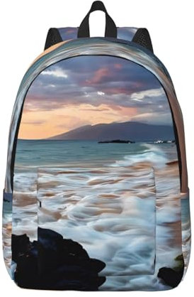 GaxfjRu Beach Maui Hawaii Sonnenuntergang Meer Wellen Wolken vielseitige Büchertasche und Laptop-Rucksack für Herren, reisefreundliches Design mit reichlich Stauraum - Bag Pack, Schwarz , S