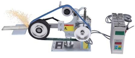 Donened - Ponceuse à bande avec 2 bandes abrasives (60#, 800#), ponceuse électrique 550 W pour bois, vitesse réglable, polissage de tubes métalliques, bois, ponçage, mini ponceuse