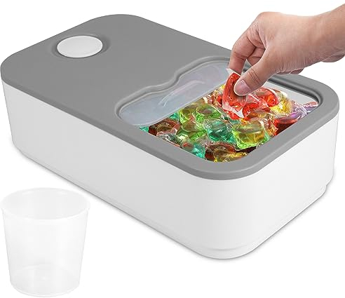 Conteneur à lessive avec couvercle coulissant, grand rangement de détergent à lessive avec tasse à mesurer de 250 ml, échelle de temps, rangement de poudre à laver de salle de bain, convient à 150