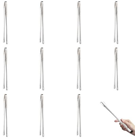 12 Pcs Tongs for Cooking 11 Inch Korean BBQ Tongs Portable Stainless Steel Grill Tongs kitchen tongs kitchen tweezers Home Cooking Kitchenware Small Tongs for Buffet Steak Salad Barbecue (Silver)