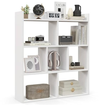 RELAX4LIFE Libreria Scaffale in Legno, Libreria a 7 Cubi con Kit Anti-Ribaltamento, Espositore Scaffale di Stoccaggio per Studio, Camera da Letto, Soggiorno (Bianco, 80 x 20 x 90 cm)