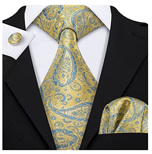 Aqxyedc Männer Krawatte Set Gelbe Blumenseidenkrawatte for Männer Hochzeit Krawatte Taschentuch Krawatte Krawatte Set Mode Krawatte LS-5197 wanglan(Apricot)