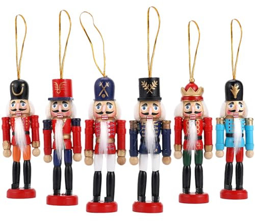 COMBIUBIU 6 statuine schiaccianoci a forma di soldato di Natale, 12 cm, mini schiaccianoci, ornamenti da appendere, decorazioni per albero di Natale, regalo per il Ringraziamento