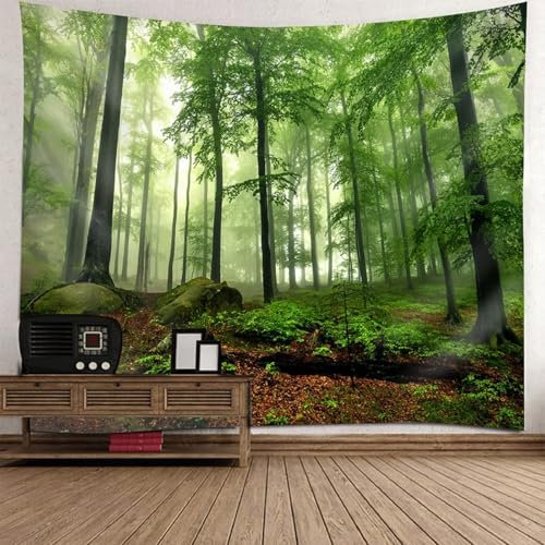 Skcess Wandteppich Natur Grün, Polyester Wandteppiche Baum Tapisserie für Wohnzimmer Schlafzimmer Wohnheim Wanddeko Wandteppich 350x256CM