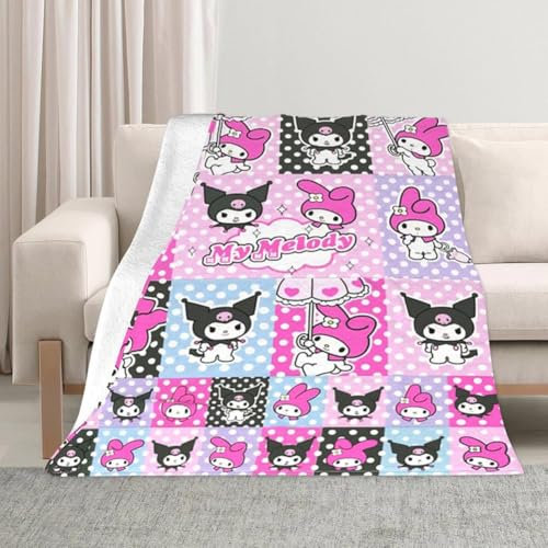 Ksopsdey Kuromi Dibujos Animados Manta, Manta Dibujos Animados Manta Estampada Manta de Felpa Suave y Moldeable Manta de Forro Polar para Niñas para Sofá, Dormitorio, Oficina