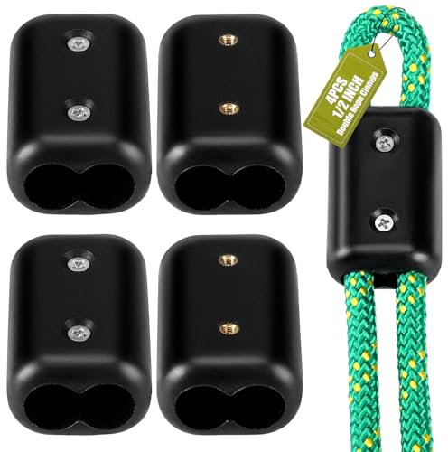WinnerWhy 4 Pcs Double Rope Clamps Reusable Rope Clamp 1/2 Inch Plastic Rope Connector Black Clamp Suitable for 9-10 mm Double Nylon Rope or Braided Ropes