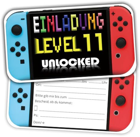 ZELAITE 12x 11. Geburtstag Gaming EINLADUNGSKARTEN KINDERGEBURTSTAG Junge Mädchen, Video Gaming Spiel Einladungskarten, Gaming Geburtstagseinladungen Geburtstagseinladungen Kinder Mädchen Junge (F)