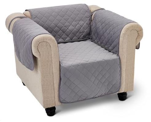Amazon Basics Wasserdichter Sesselbezug, 1-Sitzer Sofabezug, Maschinenwaschbarer Wendbarer Sofa-Schonbezug, Grau/Hellgrau