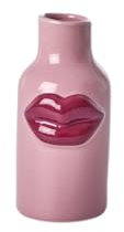 Rice Vase en céramique avec bouche baiser Rose Vase décoratif pour la maison 6,5 x 14 cm