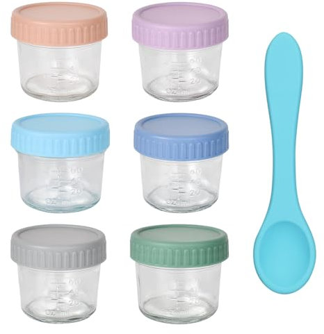 Lot De 6 Pot De Conservation Bebe, 4oz /120 ml Pot En Verre Bebe Réutilisables Avec Couvercle Hermétique,Récipient De Rangement Pour Nourriture Pour Bébé Passe Lave-Vaisselle Micro-Ondes Congélateur