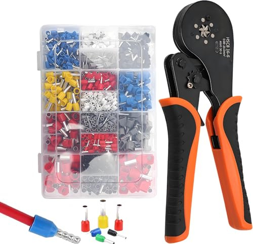 Spalivivre Juego de Tenazas para Crimpar Terminales, Juego de Tenazas para Crimpar 0,08-16 mm², Tenazas Hexagonales para Crimpar con 1200 abrazaderas incluidas