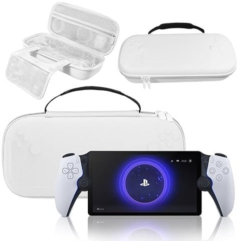Custodia rigida per Playstation Portal Remote Player – Borsa protettiva per accessori PS5 come cuffie,con cover in silicone,2 pellicole vetro temperato e 4 grip joystick (Bianco)