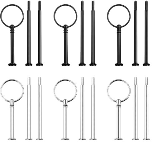 3 stufige Etageren Stangen Set, 6 Pack Etagere Bausatz, Metallstangen Etagerenhalter Mittellochausstech, Etagere Bausatz für 2 bis 3 Stufige Tortenständer, Silber Schwarz