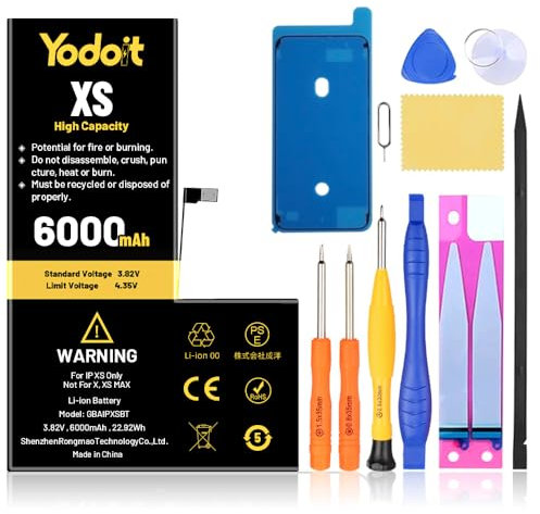 Yodoit Batería de Repuesto de 6000 mAh para iPhone XS. Batería de Alta Capacidad de 0 ciclos para A1920, A2097, A2098, A2099, A2100 con Kit de Herramientas de reparación