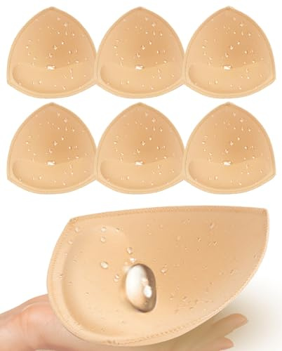 Adamotto 3 Pairs Waterproof Bra Pads Inserts for Women, Removable Push Up Pads for Swimsuits & Bikinis, Washable Sports Bra Padding
