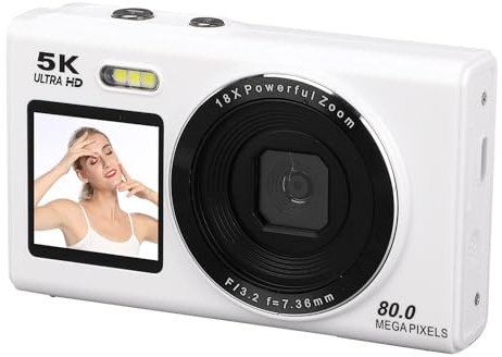 5k Digitalkamera für Fotografie, 80MP WiFi Vlogging -Kamera mit Zwei Bildschirm 18x Zoom -Reise -Vlog -Kameras für Anfänger Teenager YouTube Content Creators (64GB)