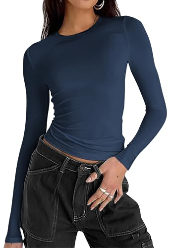 Zeagoo Maglietta Donna Maniche Lunghe T-Shirt Maglia Sexy Slim Fit Crop Top | Elegante Girocollo Basic Solido Tee Casual Camicia Tops XS-XL