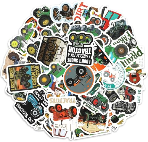 VOSSOT 60 Stück Traktor Kinder Sticker Set – Lustige Traktor & Trecker Sticker Kinder – Wiederverwendbare Pvc Sticker Fahrzeuge für Buch Heft Laptop Koffer – Diy Geschenk Jungen Kinderzimmer Deko