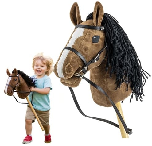 Milly Mally Hobby Plus Pferd am Queue Steckenpferd mit Trense - A3 - Hobby Horse mit Zügeln, Schultergurt, Schweif - hochwertiges Plüsch mit Langer Mähne