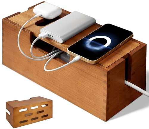 Wood Cable Management Box 30.8x13.5x13.4cm Large Cable Tidy Box with Lid to Hide Wires, Power Strips, Cords, Under Desk Wire Storage and Organization for Home and Office