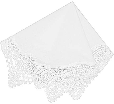 Milesky Damen Taschentuch mit Häkelspitze Weiß 100% Baumwolle Größe 30x30cm (CH04)