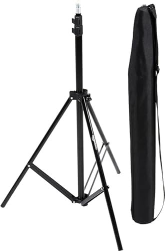 Amazon Basics Support pour Éclairage en Aluminium de 2,04m avec Étui pour Studio et Photos en Extérieur, 1,22kg, Charge Maximale 3,17kg, Hauteur Réglable, Portable, Stockage Compact - Noir