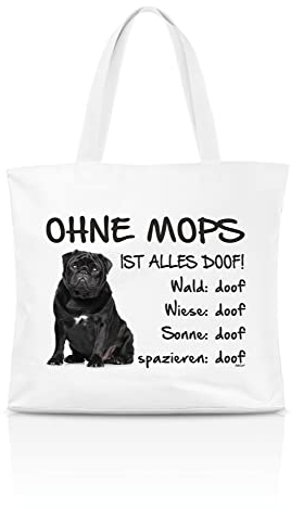 AdriLeo Einkaufstasche Ohne Mops ist alles doof! (Schwarzes Fell)
