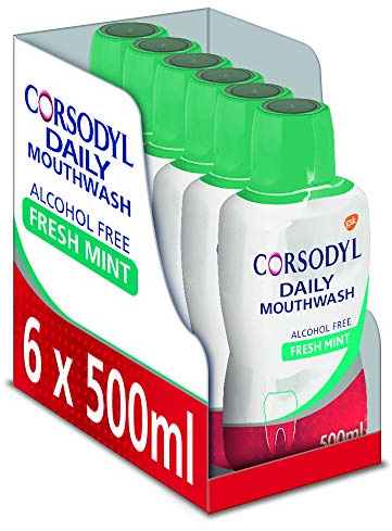 Corsodyl Mouthwash, Alcohol Free Daily Gum Care Mouthwash, Fresh Mint Flavour, 500 ml, Pack of 6