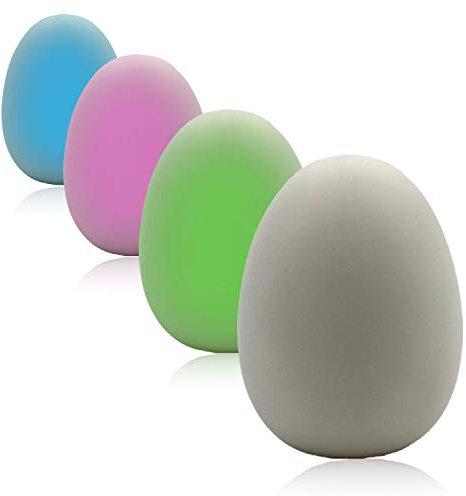 Playlearn Colour Changing Small Nightlight Eggs, Multicolour Luminous Flux LED Mood Lighting for Living Room, Kid's Bedroom Bedside, Nursery, Bathroom, Sensory Lights, Battery Powered Pack of 4