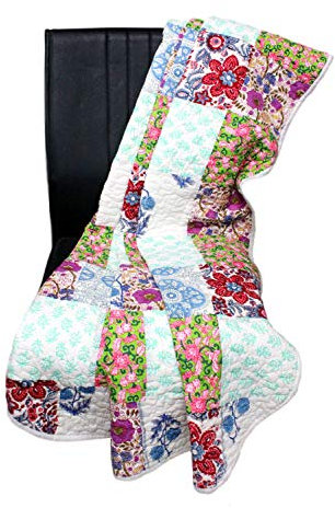 Mango Gifts Mehrfarbiger, gesteppter Sofa-Überwurf, wendbar, 100 % Baumwolle, indisch, 127 x 152 cm