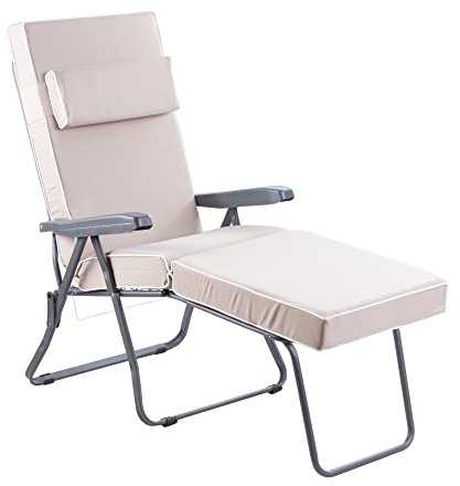 Alfresia Reclining Sun Lounger with Cushion Adjustable Folding Sunbed