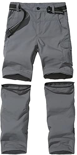 FLYGAGA Kinder Outdoorhose Wanderhose Zip Off Hose abnehmbare hosebeine Shorts Trekkinghose Unisex Jugend Mädchen Sommer mit Gürtel Schnelltrocknend Atmungsaktiv,Grau,L