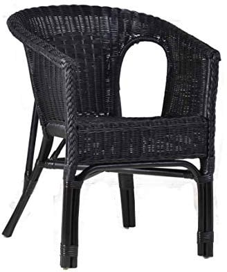 MiaMöbel Armlehnstuhl Rattan 57x75x56 cm Landhausstil Rattan Schwarz