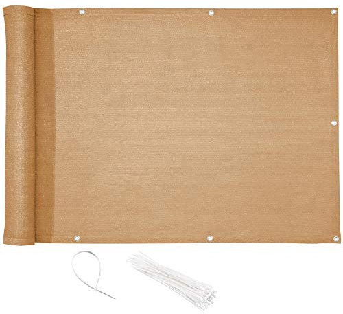 CelinaSun Pantalla de privacidad 0,75 x 5 m Arena Beige HDPE Lona de balcón antiviento Valla jardín balcón Ojales Abrazaderas para Intemperie