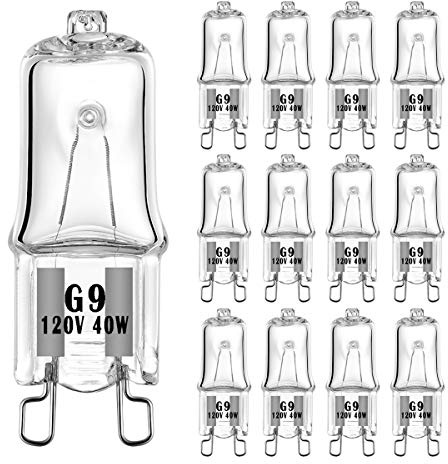 YBEK G9 Halogen Bulb 40W 120V T4 JCD Type G9 Base 2 Pin Light Bulb for Range Hood Lights, Bathroom Light Bulbs, Microwave Ovens Candle Warmer Light Bulbs, Dimmable Warm White (Pack of 12)