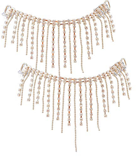 Cikonielf 2 Stück Quaste Kette Crystal Bling Diamante Diamantbesatz Band Fransen Kette für Schuhe DIY Kleidungsstück Nähen Handwerk Zubehör
