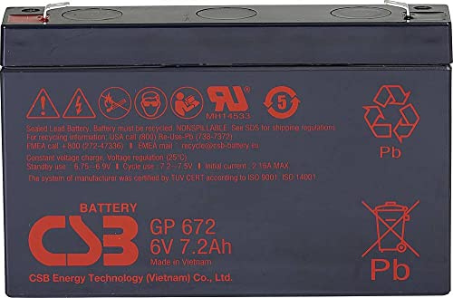 CSB Battery GP 672 Onduleur de Veille GP672F1 Batterie au Plomb 6 V 7,2 Ah en Plomb Non tissé (AGM) (l x H x P) 151 x 101 x 34 mm