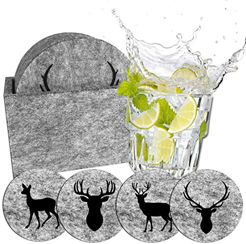 camolo Runde Premium Filz Untersetzer WILD, Glasuntersetzer Set, Untersetzer Für Gläser, Getränke, Hellgrau, 9-teilig