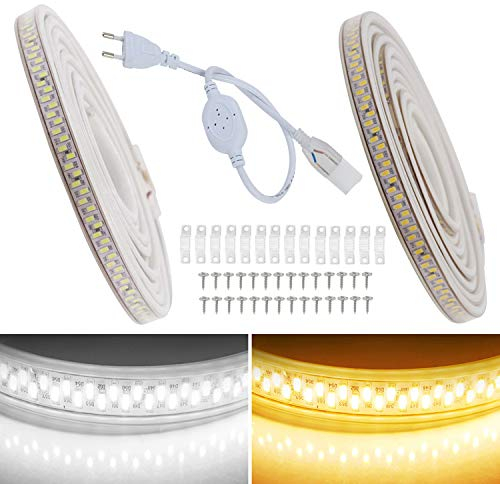 FOLGEMIR 12m LED Band Warmweiß, 5630 SMD 180 Leds/m Streifen, 220V 230V LED Strip, sehr helle Beleuchtung, IP65 wasserdicht