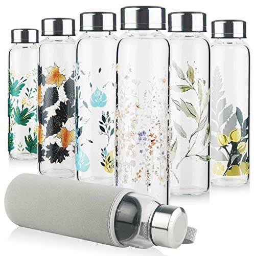 Reeho Trinkflasche Glas, Sport Borosilikat Glasflasche Wasserflasche mit Neopren-Hülle mit Auslaufsicher Edelstahldeckel 500 ml / 1000 ml / 1 Liter