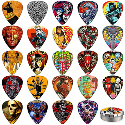 Plektrum 24 Stück,Guitar Picks 0.46/0.71/0.96/1.20mm 4 Verschiedene Stärke Zelluloid Gitarren Plektren,Gitarren Plectrum für Akustikgitarre, E-Guitar, Bass,Ukulele (Mix-1)