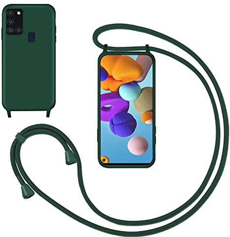 GoodcAcy Silikon Handykette Handyhülle für Samsung Galaxy A21S,Smartphone Necklace Hülle mit Band Schutzhülle mit Kette zum umhängen Halskette Flüssig Silikon Case für Samsung Galaxy A21S,Grün
