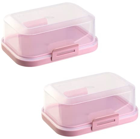 2x Hochwertige Stapelbare Butterdose mit Verschluss, Plastik-box-dose, Perfekte Ordnung im Kühlschrank BPA-Frei Mehrzweck rosa