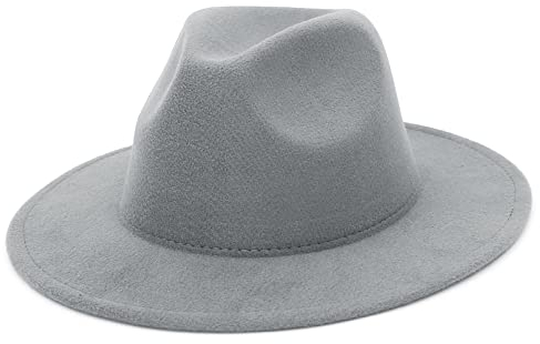EOZY Filzhut Herren Fedora Hut Breite Krempe Panama Hut Herbst Winter Outdoorhut M Grau