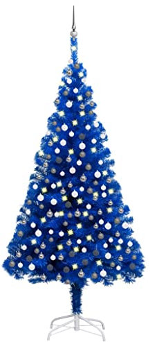 vidaXL Set de Árbol de Navidad Artificial con LED y Bolas Decoración Adornos Festivos Navideño Vacaciones Interior Exterior Azul 210 cm