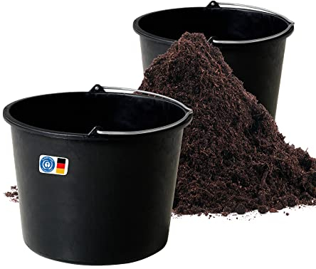 BigDean 2X Baueimer 20l - Mörteleimer mit Henkel - Eimer für Baustelle & Garten - Stabiler Wasserkübel, Betoneimer mit Skala, Blauer Engel, Made in Germany