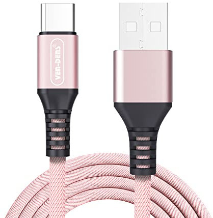 VEN-DENS USB C Charger Cable for Motorola Moto G6/G6 Play/G7/G7 Plus/G7 Play/G7 Power/G9 Plus/G9 Power Type C Fast Charging (1.5 Meter) High Speed Charging Lead Nylon Charger Cable (ROSE GOLD)
