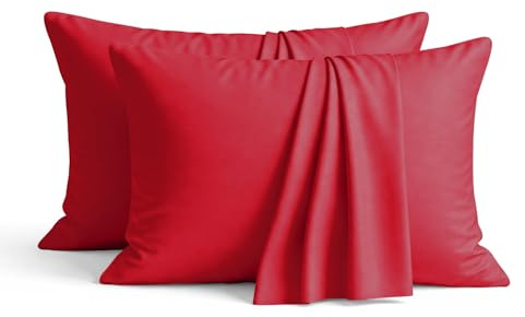 AMEHA 100% Brushed Microfiber Red Pillow Cases 2 Pack (Pillows Not Included), Super Soft Standard Queen Size Pillow Cases | Hotel Quality Pillow Covers, 50x75 cm
